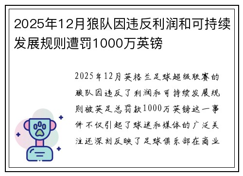 2025年12月狼队因违反利润和可持续发展规则遭罚1000万英镑 2025年12月狼队因违反利润和可持续发展规则遭罚1000万英镑